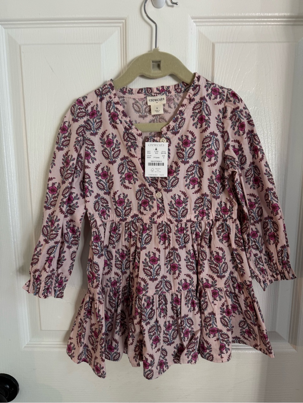 Crewcuts Pink Floral Long-Sleeve Tiered Dress